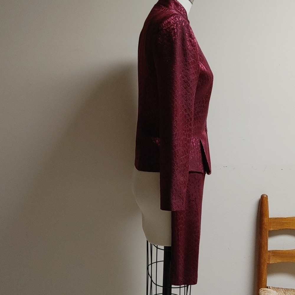 Wool & Silk Brocade Albert Nipon Petite Suit in Burgundy - Picture 6 of 16